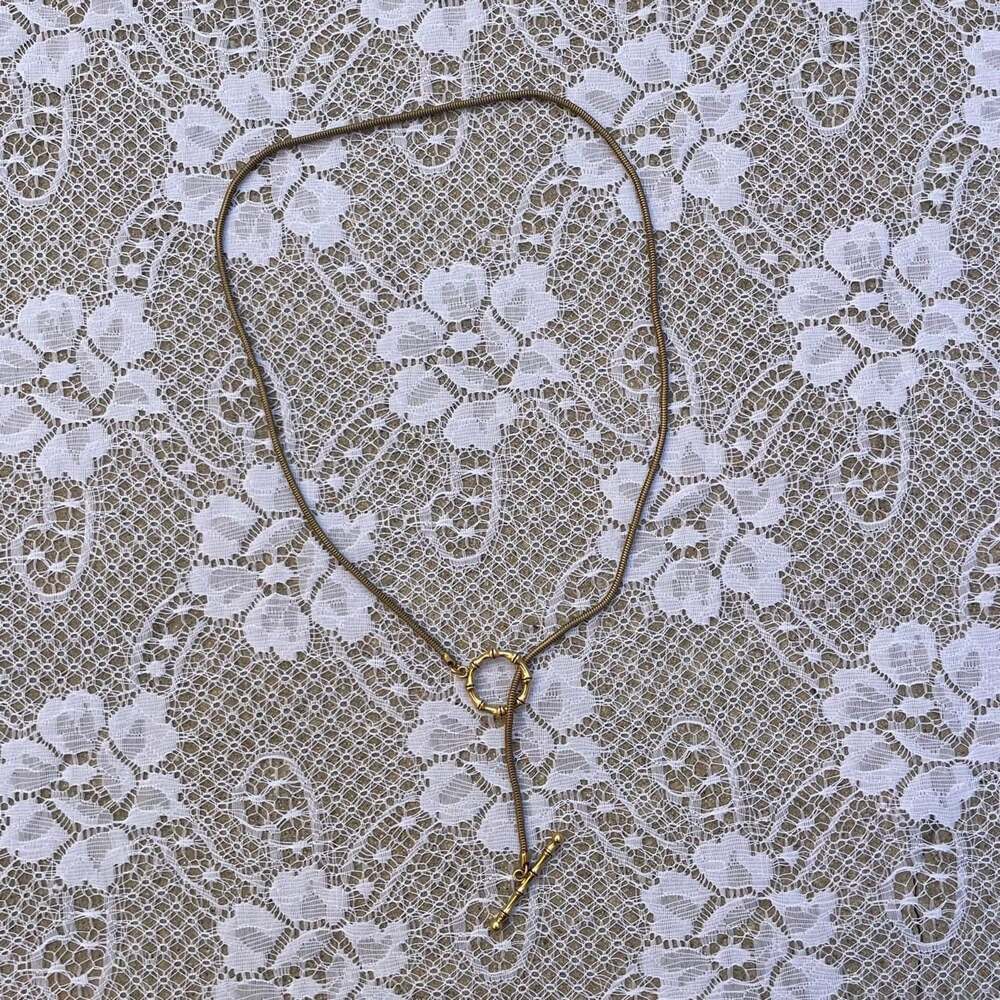 Gold Tone Snake Chain Toggle Lariat Necklace